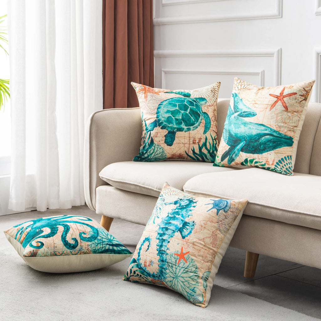 Ocean Life Linen Cushion Cover