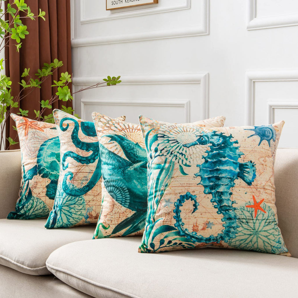 Ocean Life Linen Cushion Cover