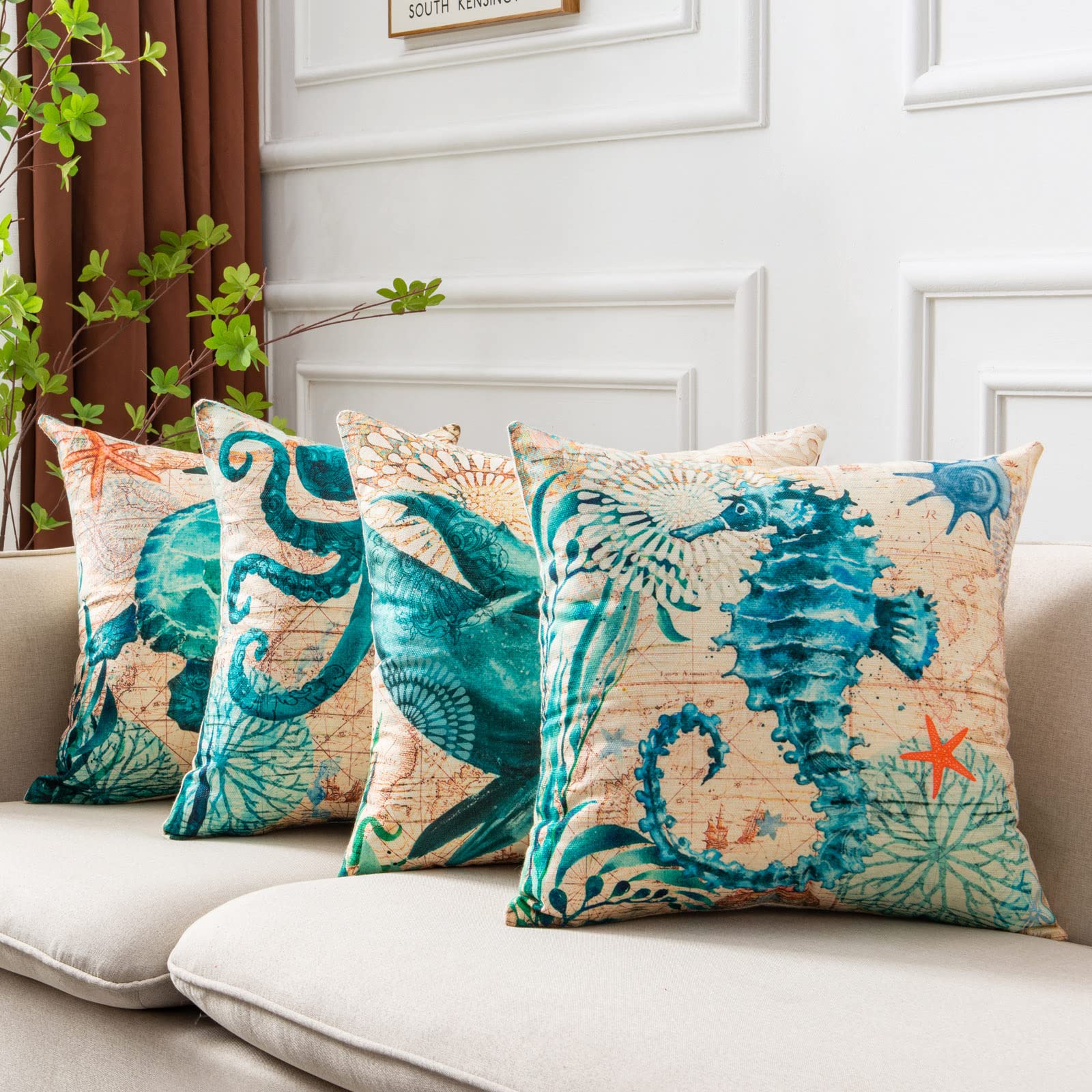 Ocean Life Linen Cushion Cover
