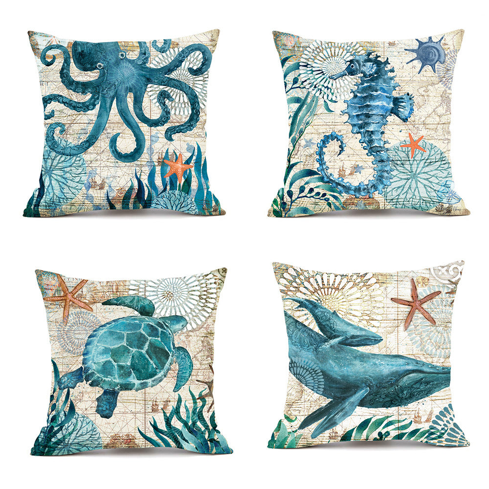 Ocean Life Linen Cushion Cover