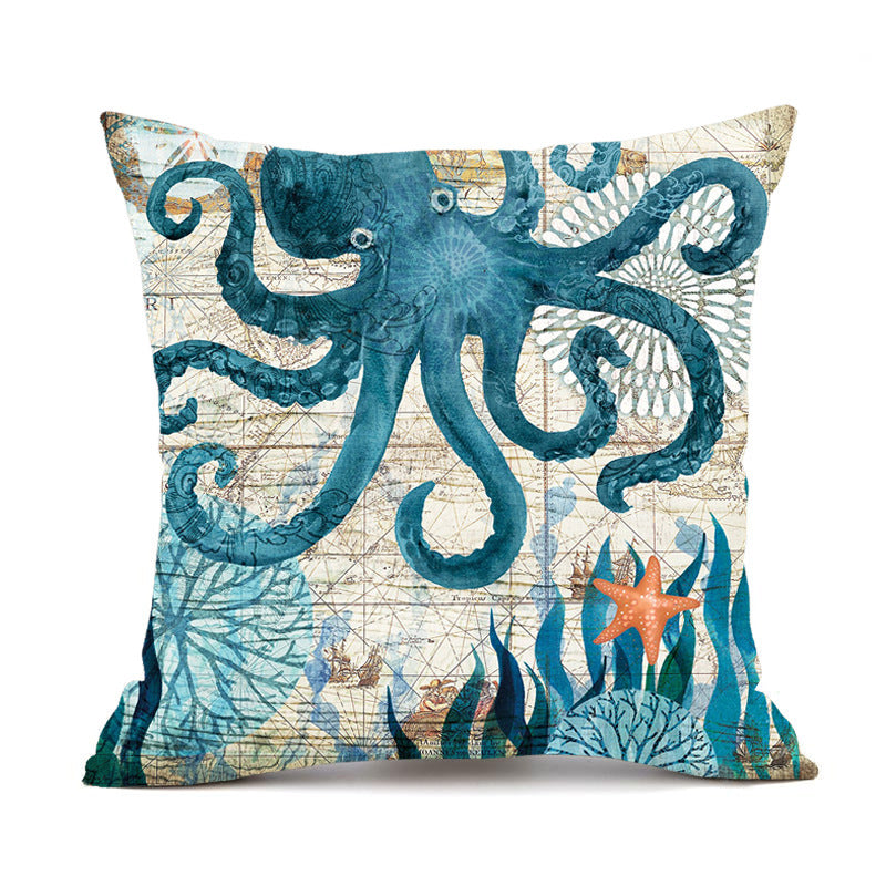 Ocean Life Linen Cushion Cover