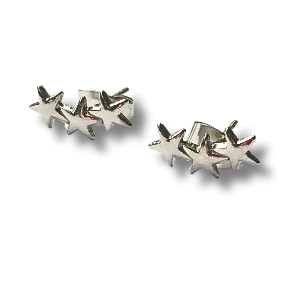 Boucles d'oreilles clous trois étoiles en argent