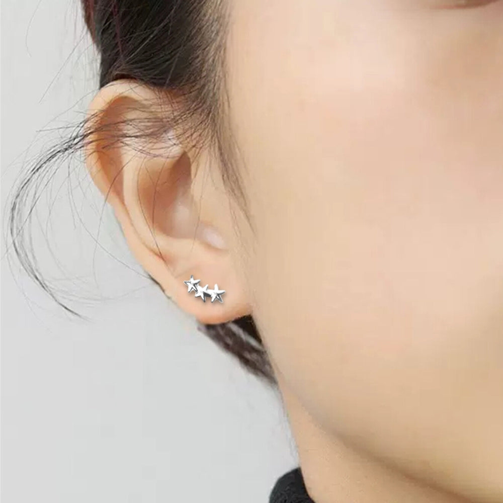 Triple Star Silver Stud Earrings