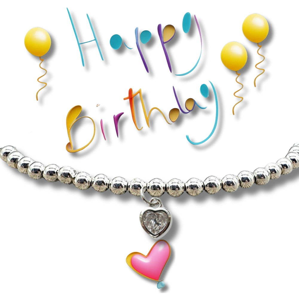 Happy Birthday Party Gift Card & Cubic Zirconia Heart Bracelet