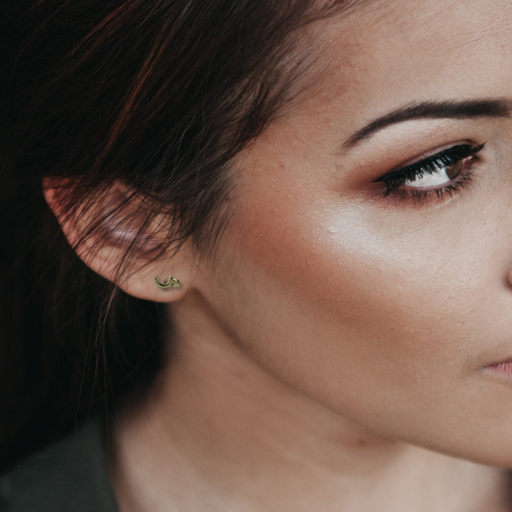 Starry Moon Gold Stud Earrings