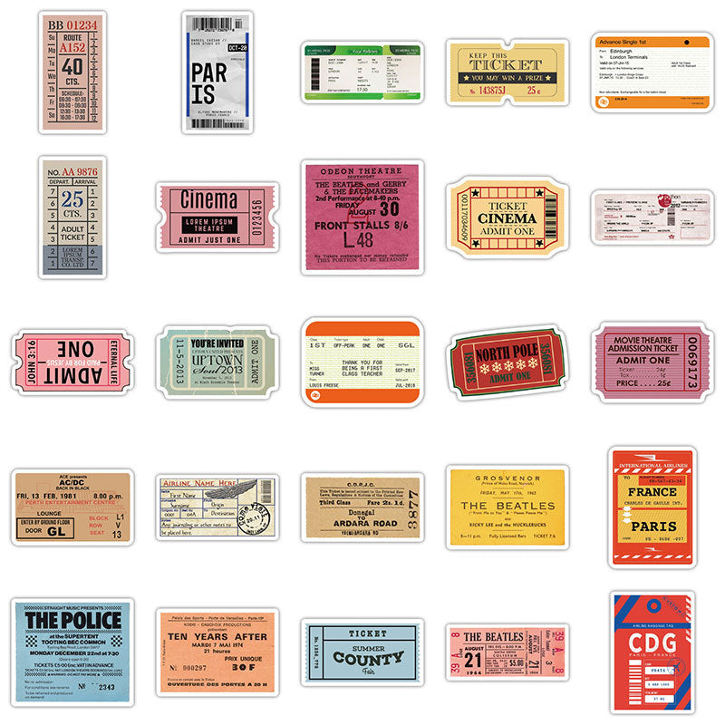 50 Retro Airline Ticket Stubs Doodle Stickers