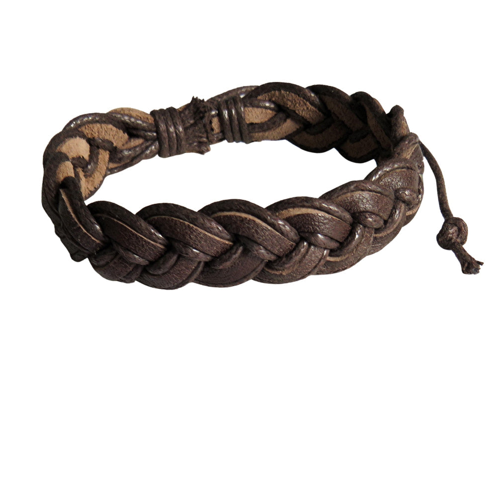 Bracelet en cuir plissé marron pour homme