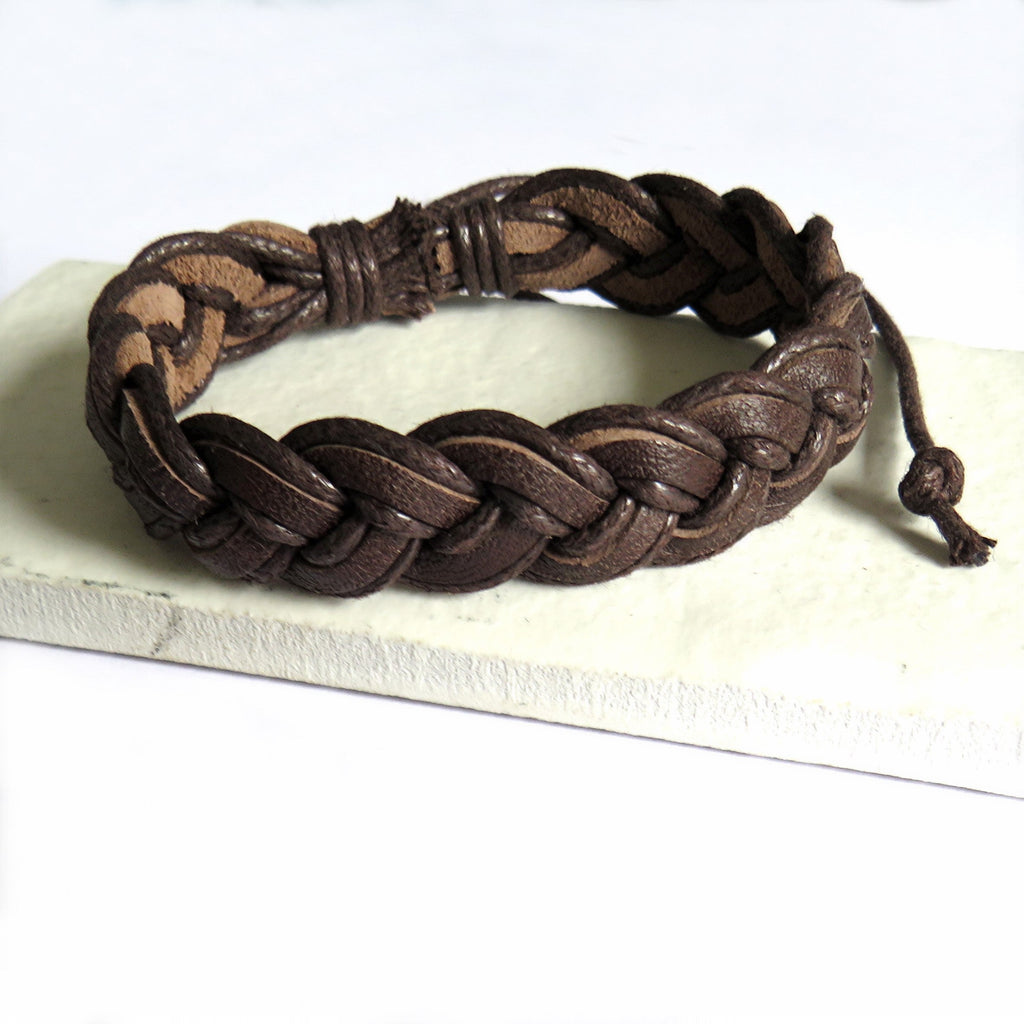 Bracelet en cuir plissé marron pour homme