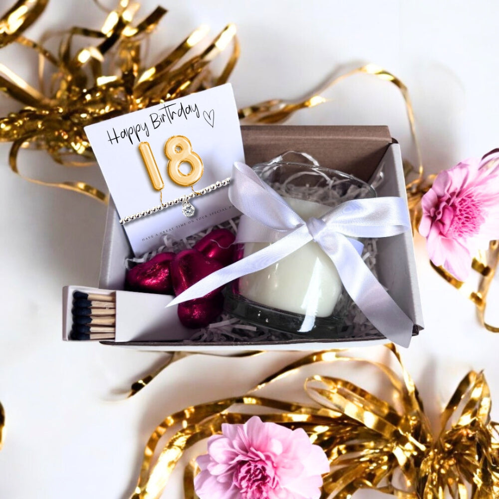 Small 18th Birthday Gold Balloon Hamper | Candle, Bracelet, Chocolates