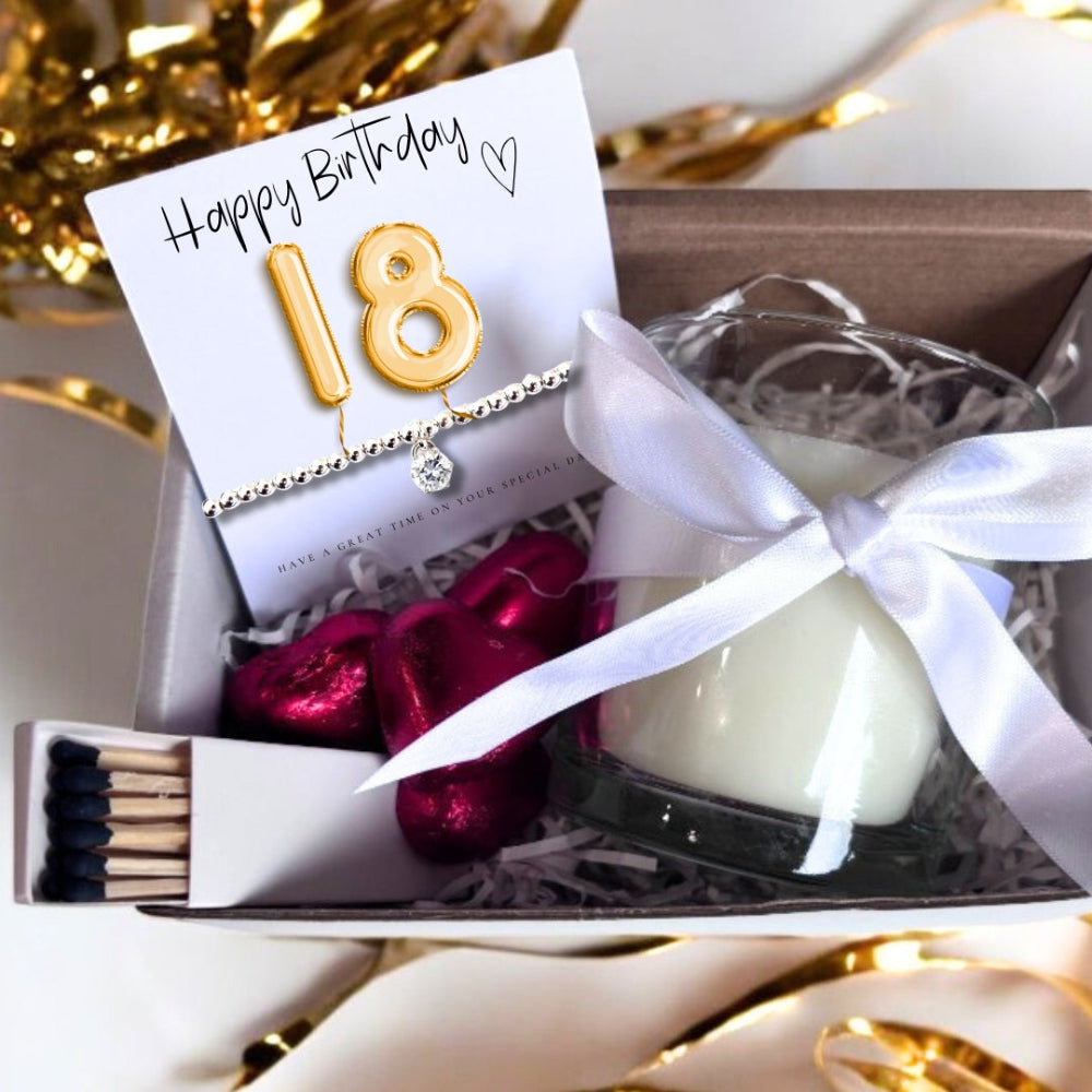 Small 18th Birthday Gold Balloon Hamper | Candle, Bracelet, Chocolates