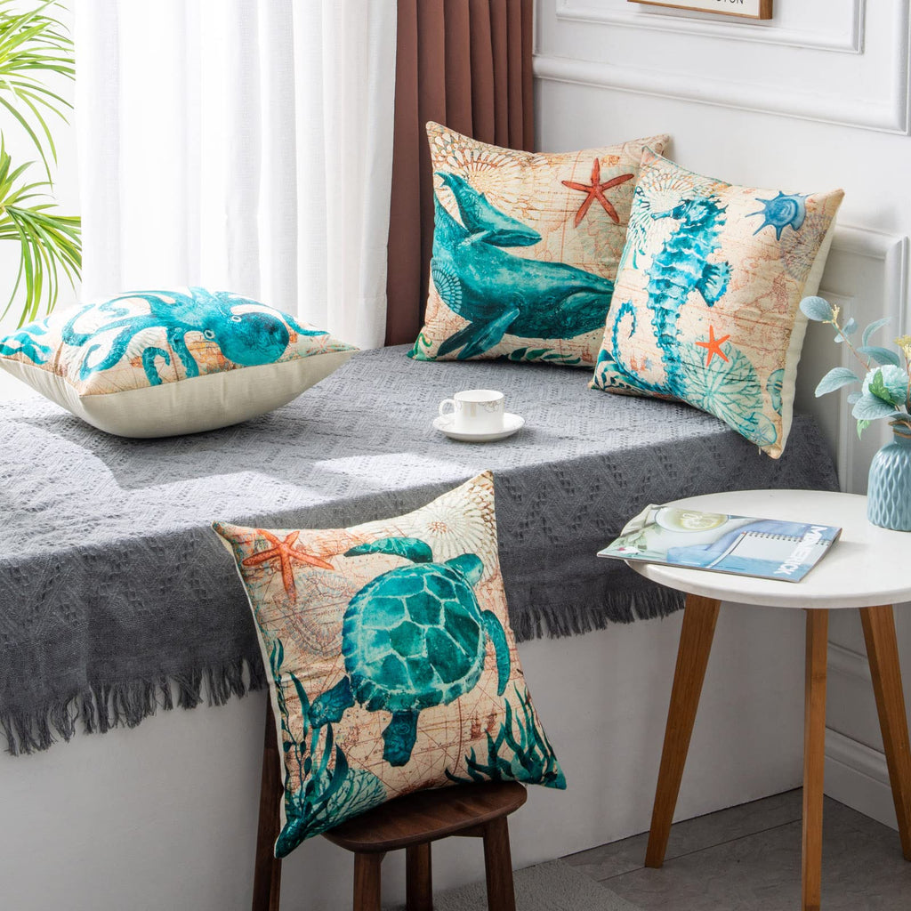 Ocean Life Linen Cushion Cover