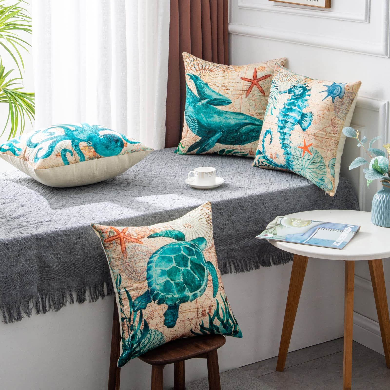 Ocean Life Linen Cushion Cover