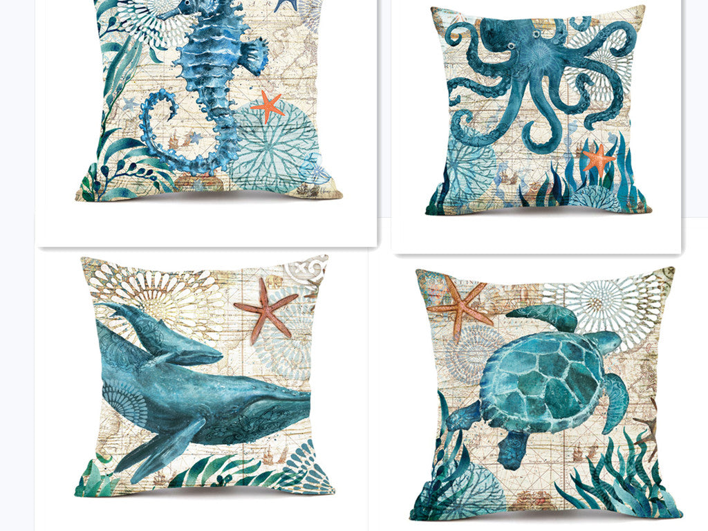 Ocean Life Linen Cushion Cover
