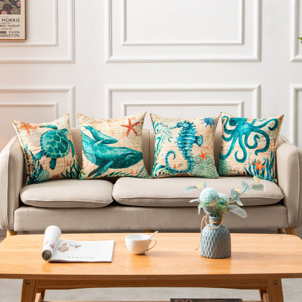 Ocean Life Linen Cushion Cover