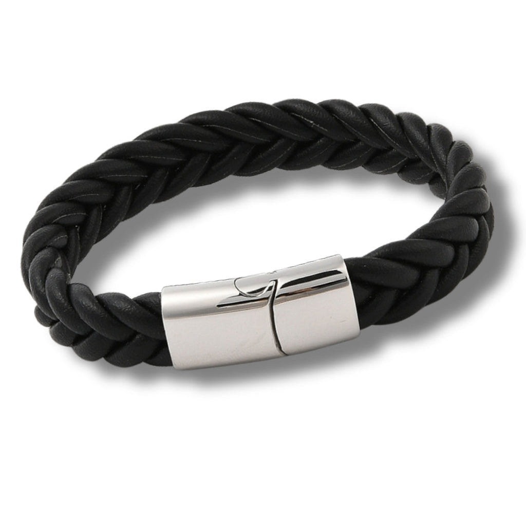 Men's Black Woven Leather Bracelet