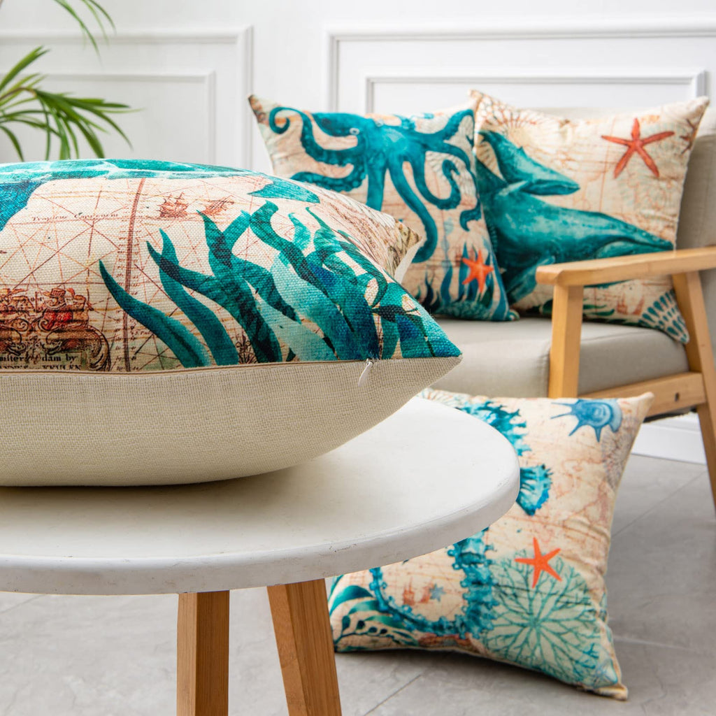 Ocean Life Linen Cushion Cover