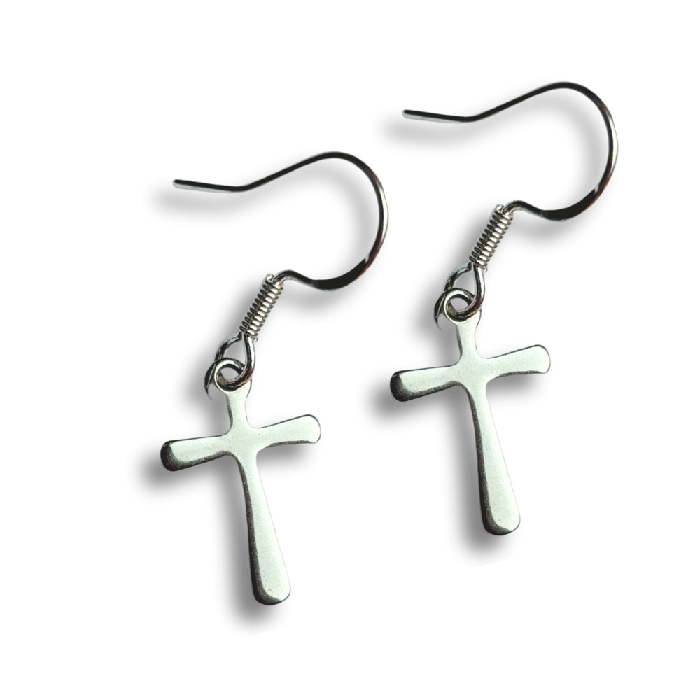 Boucles d'oreilles pendantes croix en argent