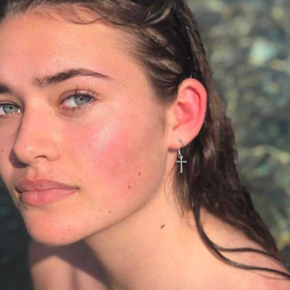 Silver Cross Drop Earrings