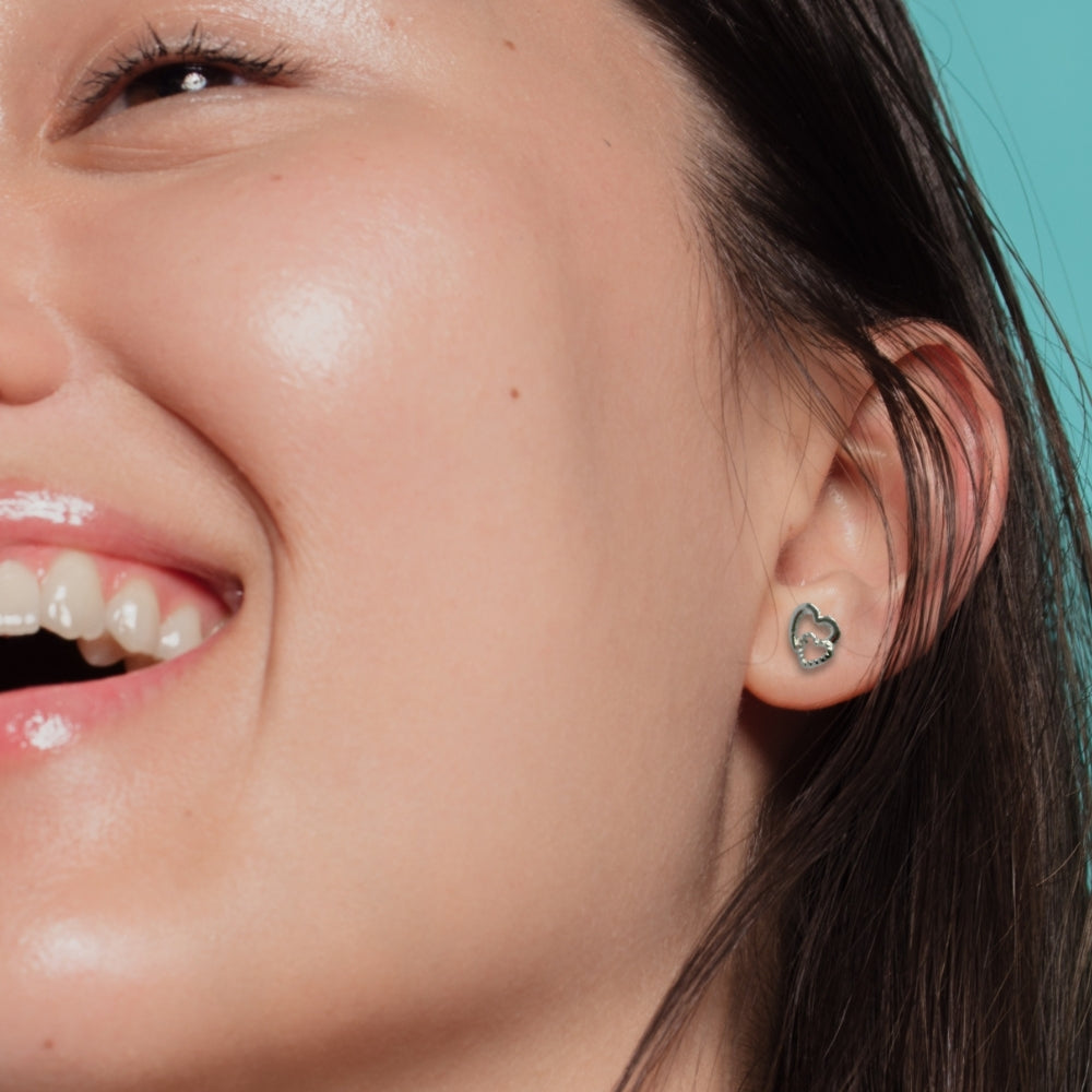 Two Hearts Silver Stud Earrings