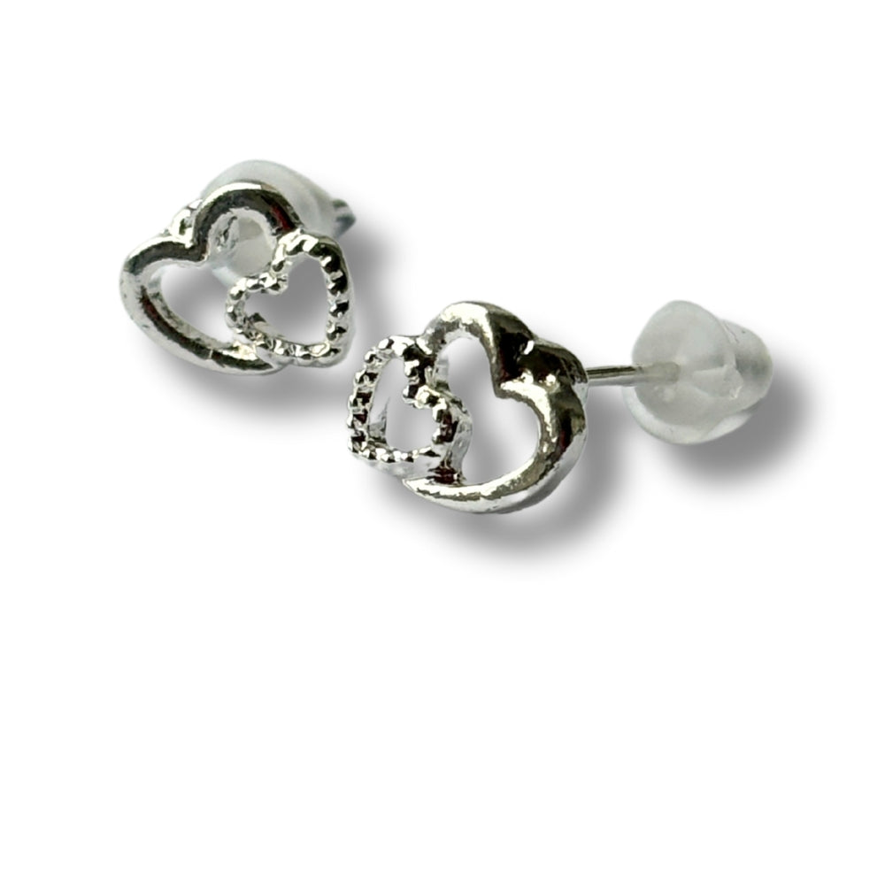 Two Hearts Silver Stud Earrings