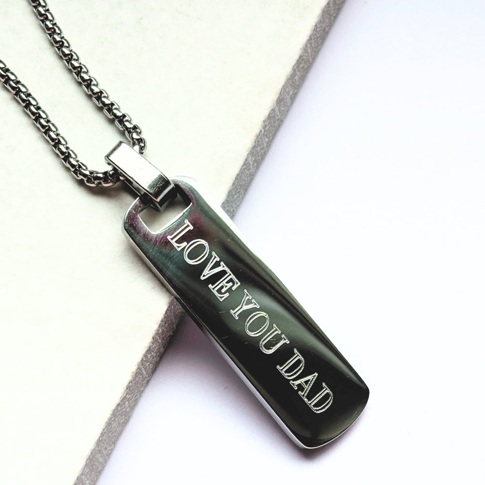 Collier pour homme avec chaîne moyenne et pendentif barre personnalisable