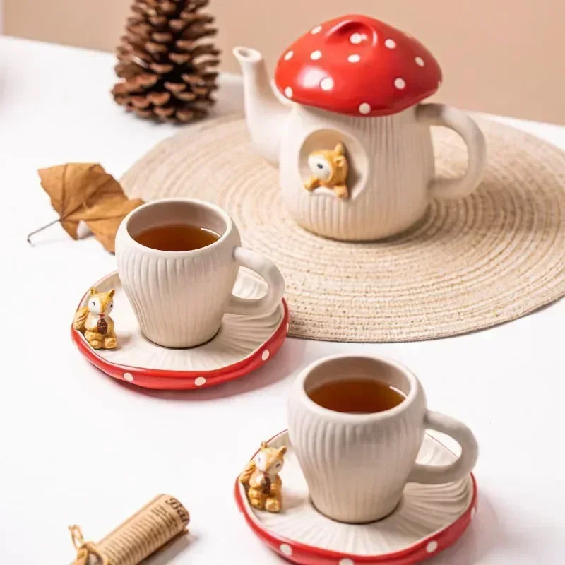 Mushroom Ceramic Cup with Lid
