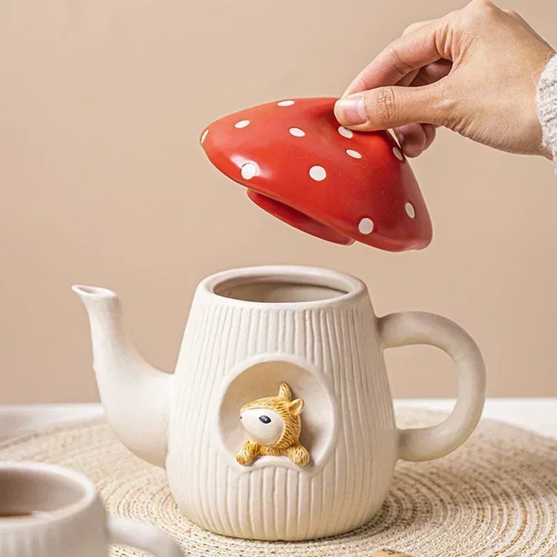Mushroom Ceramic Cup with Lid
