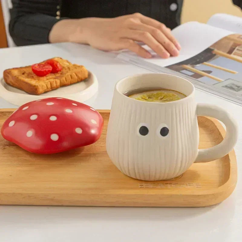 Mushroom Ceramic Cup with Lid