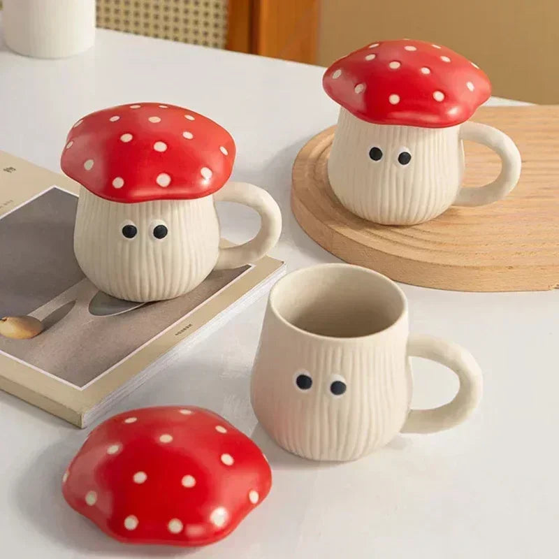 Mushroom Ceramic Cup with Lid