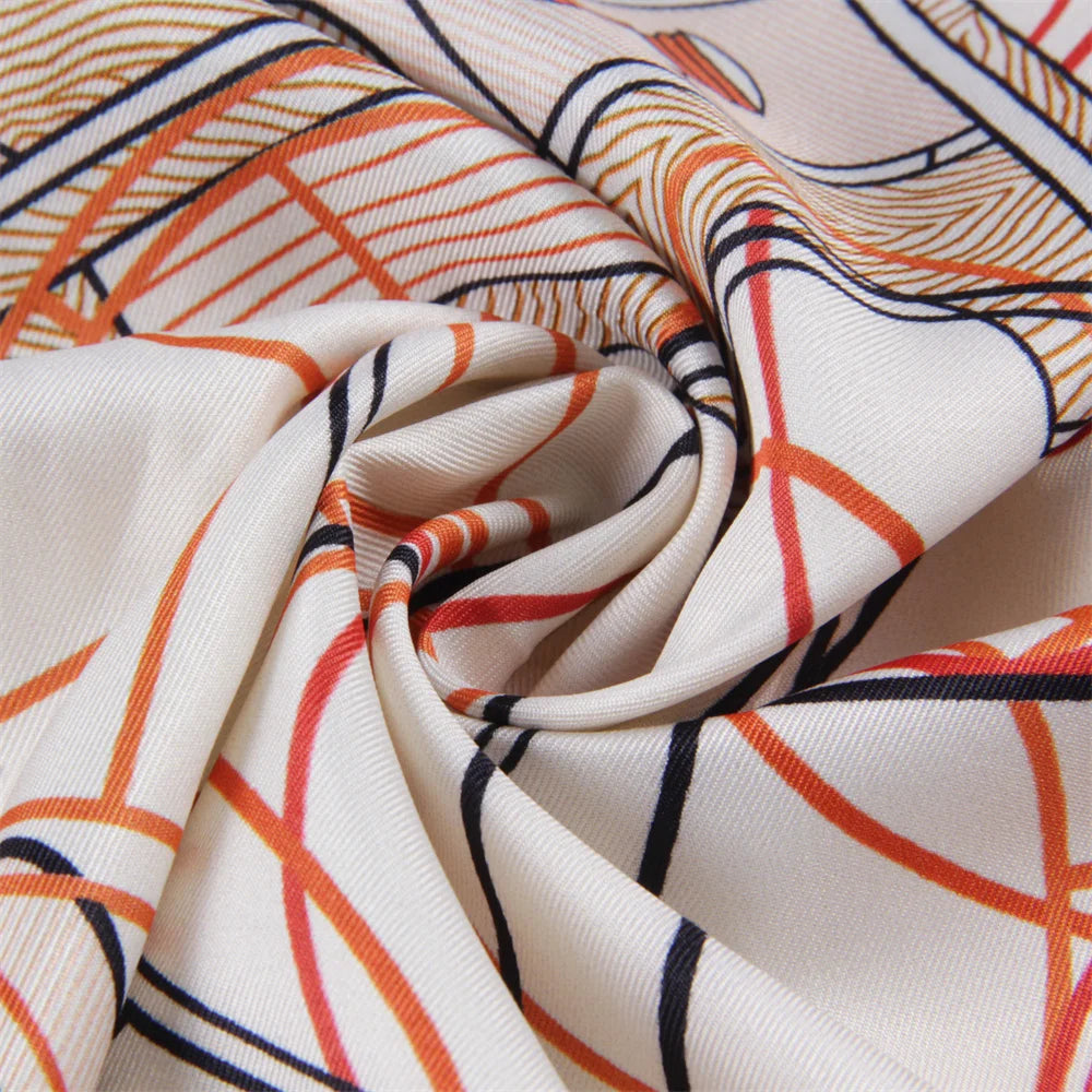 POBING Hand Rolled Twill Silk Scarf Women Horse Head Double Print Square Scarves Wraps Echarpes Foulards Femme Hijab 90CM