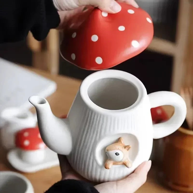 Mushroom Ceramic Cup with Lid