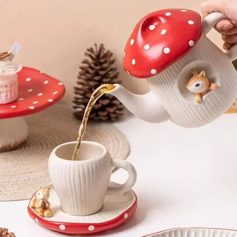 Mushroom Ceramic Cup with Lid