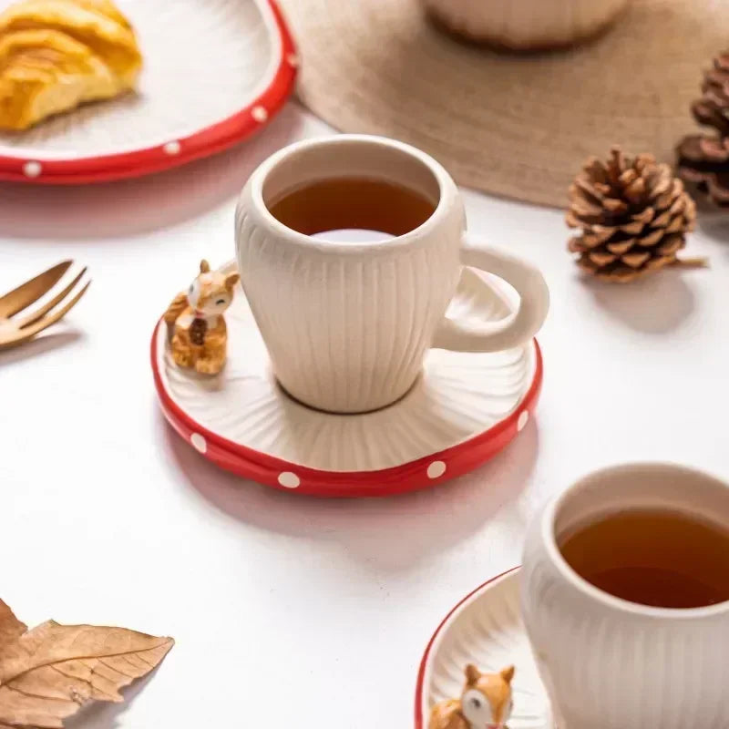 Mushroom Ceramic Cup with Lid