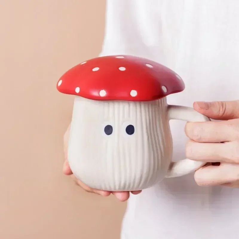 Mushroom Ceramic Cup with Lid
