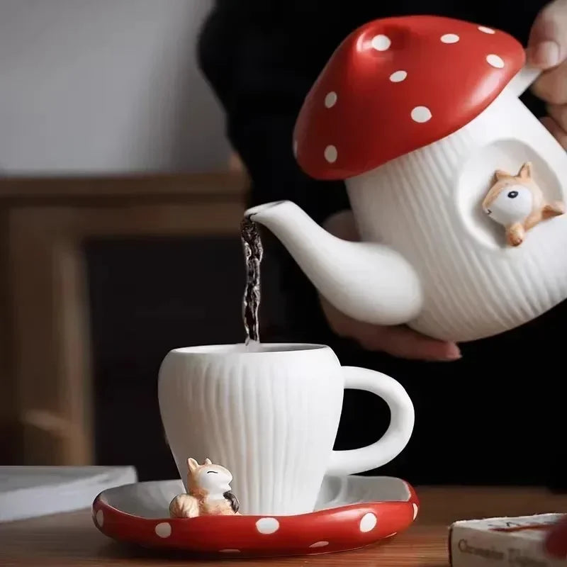 Mushroom Ceramic Cup with Lid