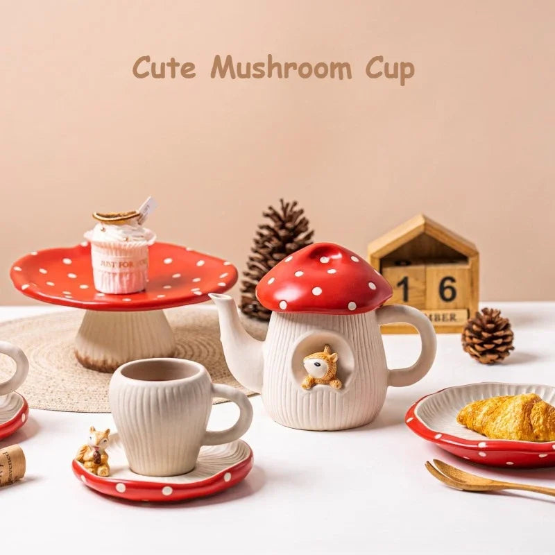 Mushroom Ceramic Cup with Lid