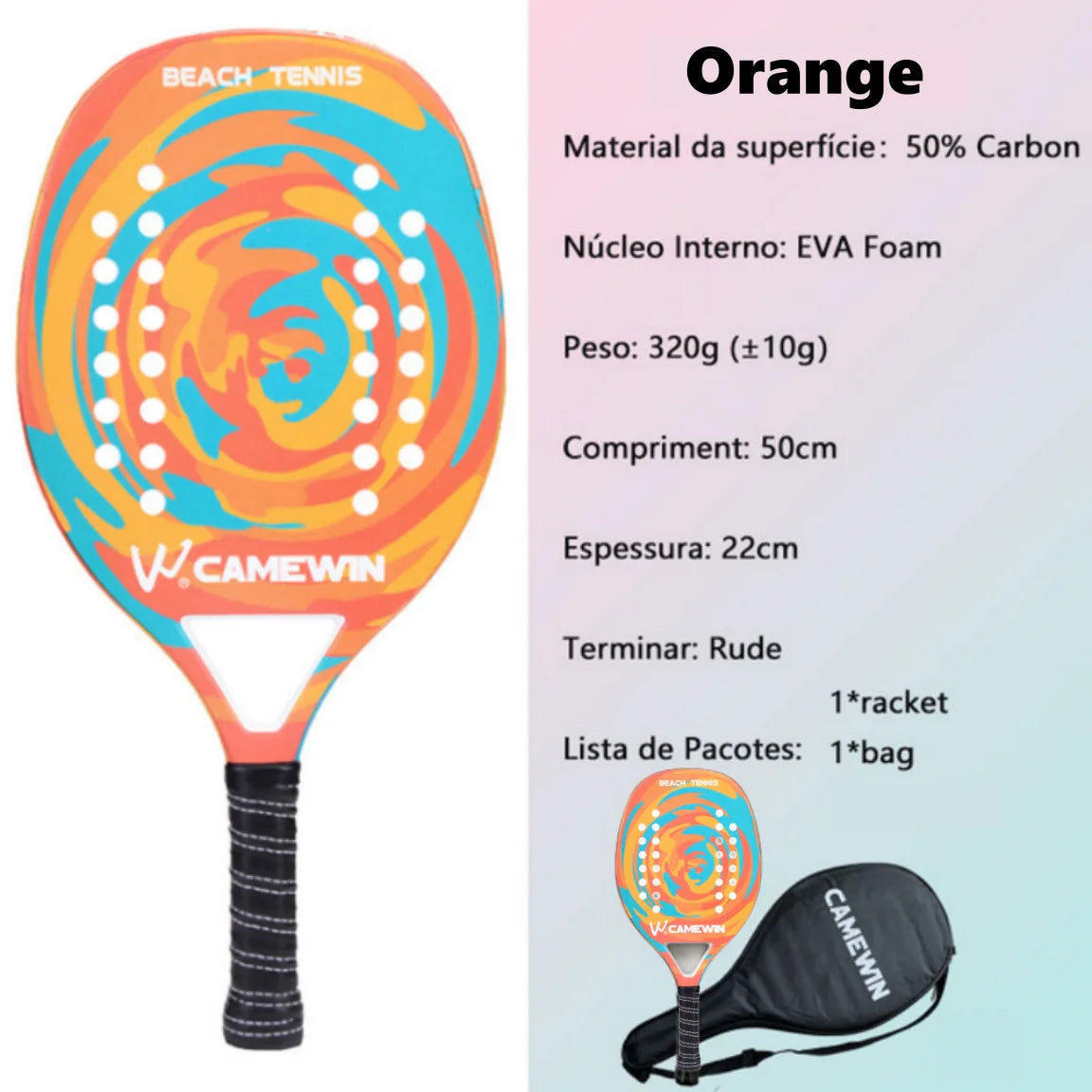 CAMEWIN Beach Tennis Racket With Protective Bag Cover