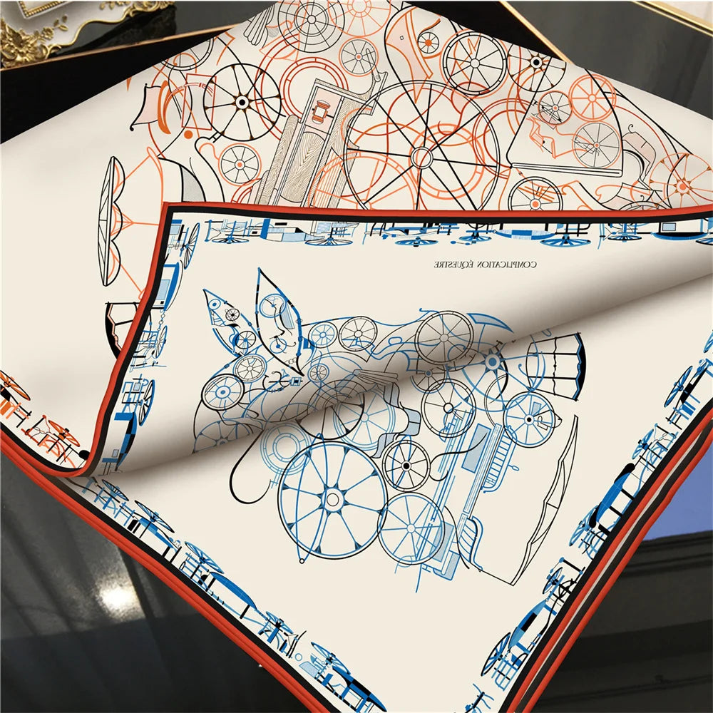 POBING Hand Rolled Twill Silk Scarf Women Horse Head Double Print Square Scarves Wraps Echarpes Foulards Femme Hijab 90CM