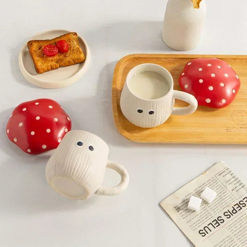 Mushroom Ceramic Cup with Lid