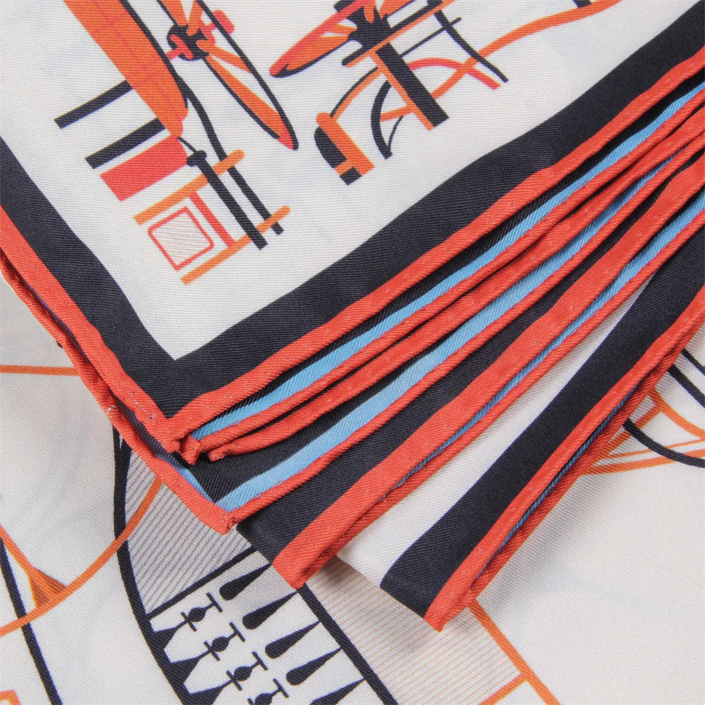 POBING Hand Rolled Twill Silk Scarf Women Horse Head Double Print Square Scarves Wraps Echarpes Foulards Femme Hijab 90CM