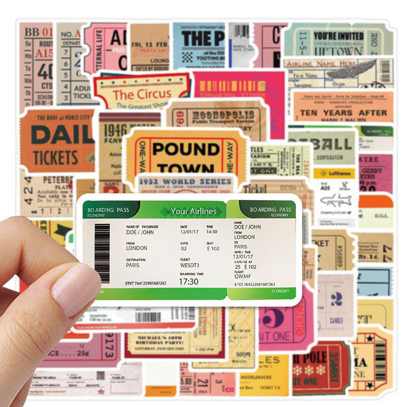 50 Retro Airline Ticket Stubs Doodle Stickers
