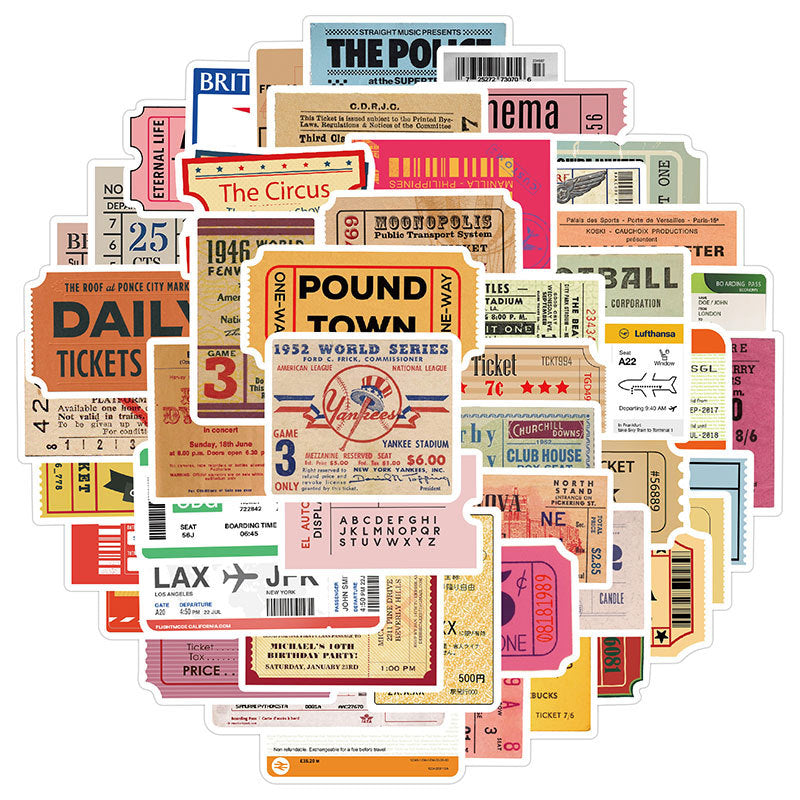 50 Retro Airline Ticket Stubs Doodle Stickers