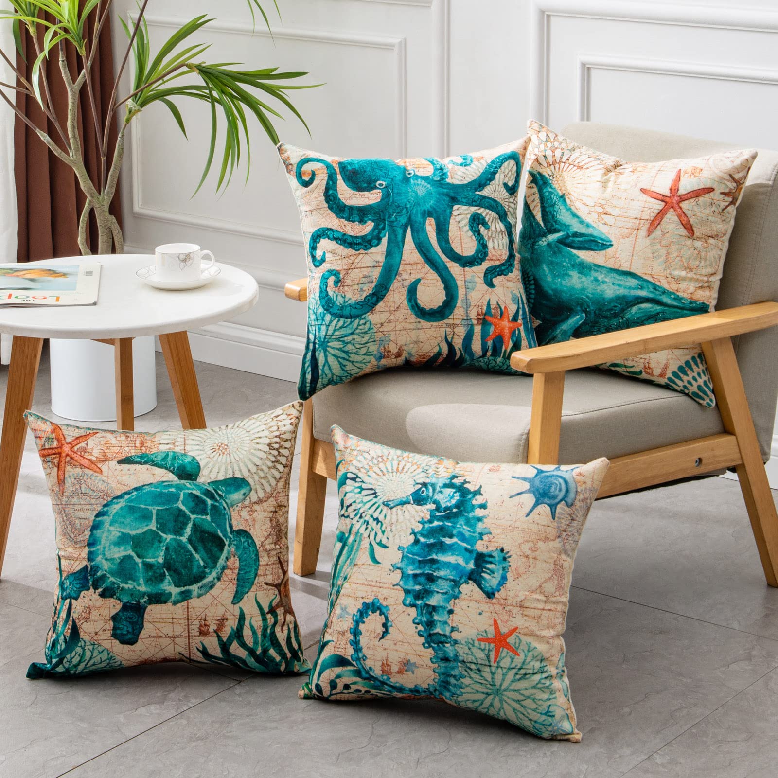 Ocean Life Linen Cushion Cover