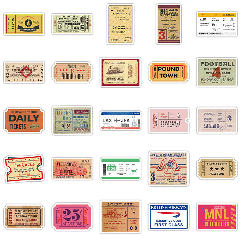 50 Retro Airline Ticket Stubs Doodle Stickers