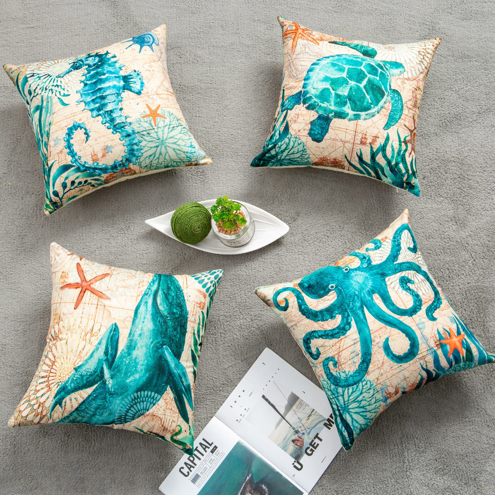 Ocean Life Linen Cushion Cover